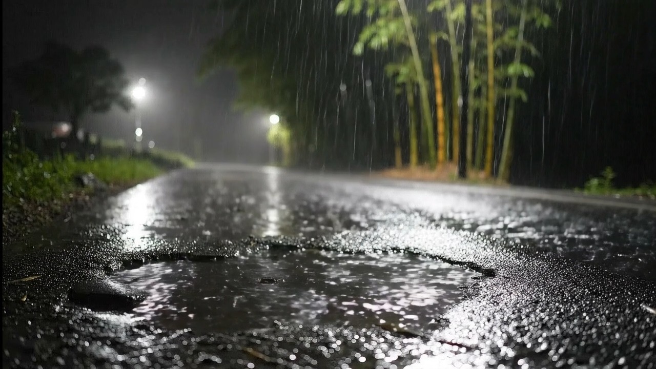 Quiet Night in the Park with Relaxing Sounds of Rain Falling Down the Empty Alleys, Puddles & Leaves