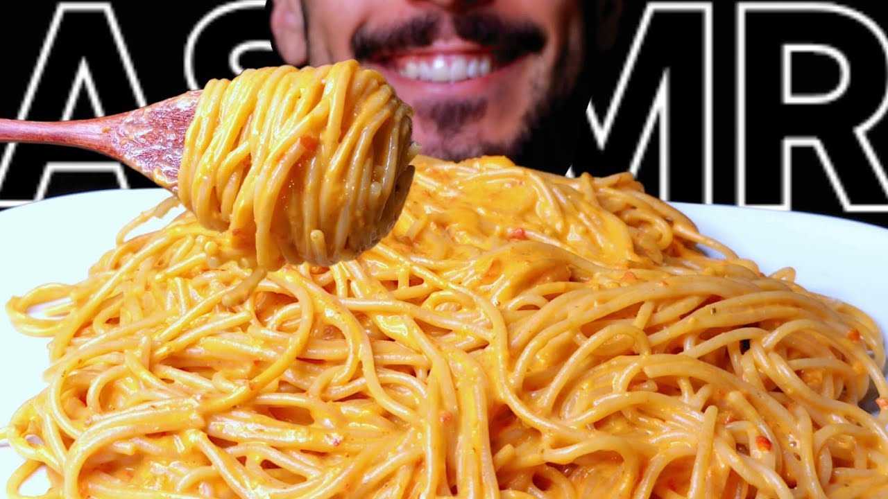 ASMR SPAGHETTI PESTO CALABRESE PASTA (EATING SOUNDS) NO TALKING MUKBANG