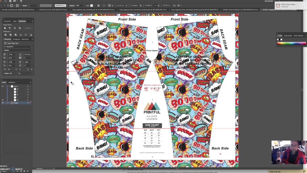 CREATE A PRINTFUL LEGGINGS PRINT FILE IN ILLUSTRATOR