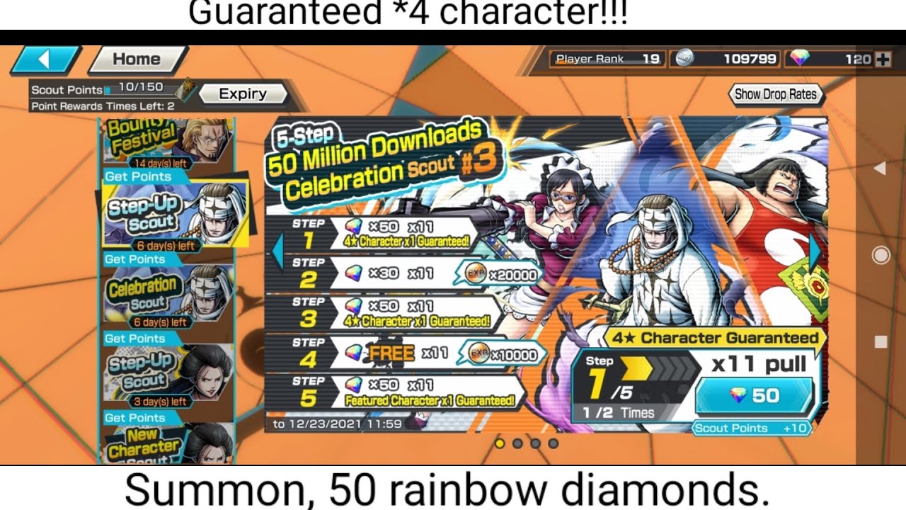 summon,1Step 50RD GUARANTEED *4 character!!! ultra rare? || OPBR