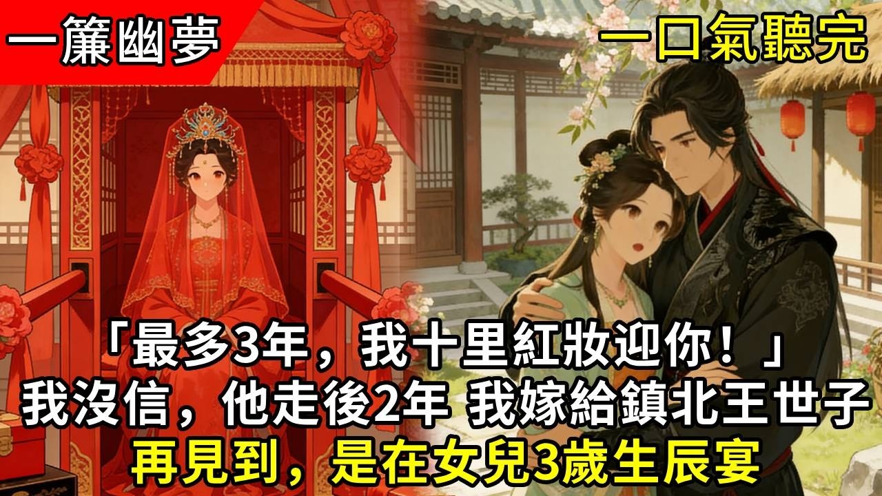 「最多3年，我十里紅妝迎你！」「若我不等呢？」我輕聲問。他笑了「除了我還有誰娶你」他走後第2年 我嫁給鎮北王世子。再見到，是在女兒3歲生辰宴。小丫頭「娘！爹又偷吃乳酥」#小说