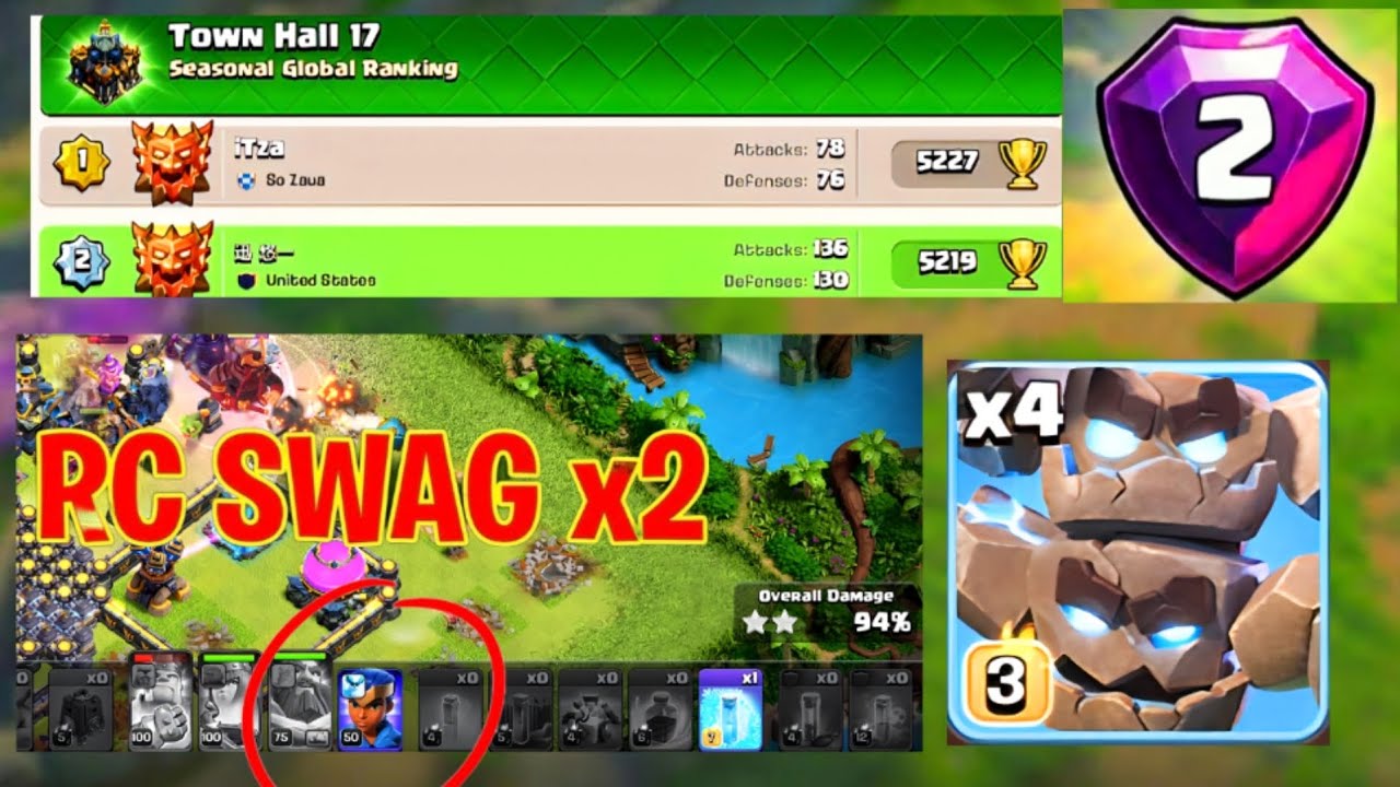 Th17 Rank 2 Insane RC Swag with Meteor Golem. You Can Either Overkill or 1 Star with this Army!