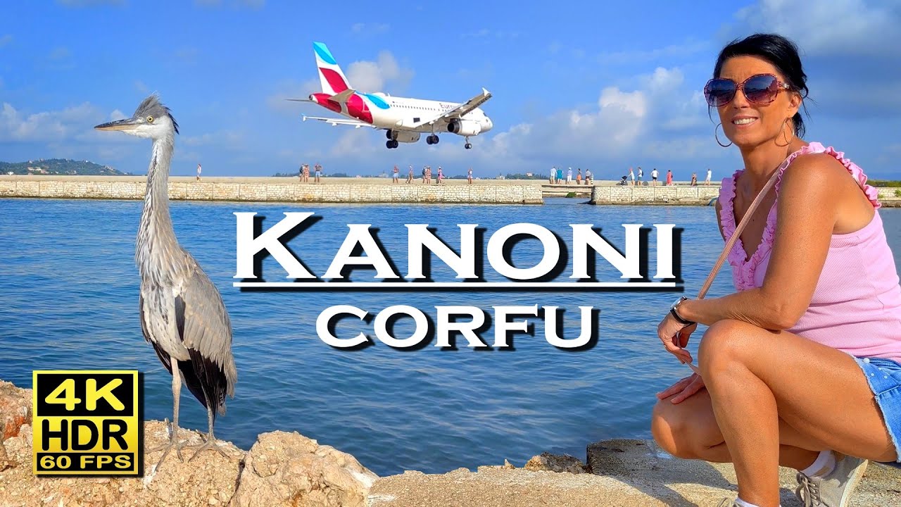 Kanoni Corfu Greece + Vlacherna Monastery  4K 60fps HDR ( UHD ) 💖 The best places 👀 Walking tour