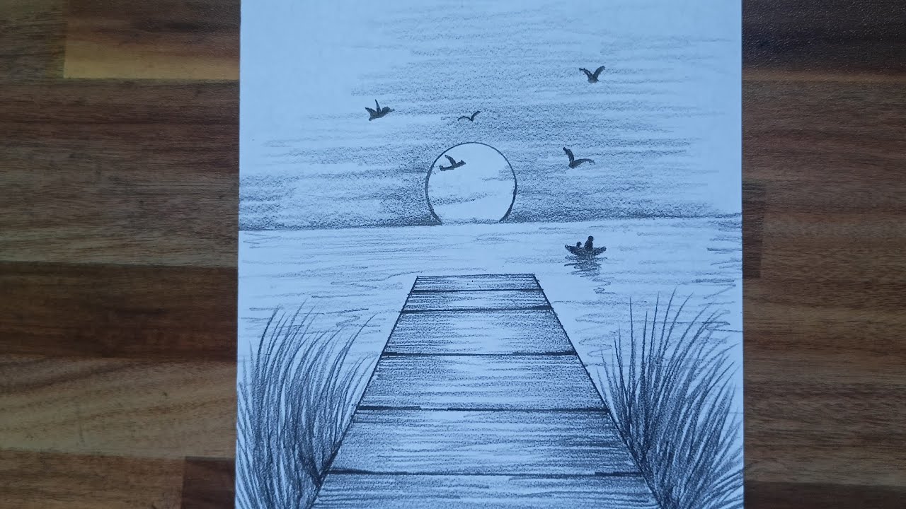 How To Draw beautiful sunset drawing Easy Step By step for beginners 