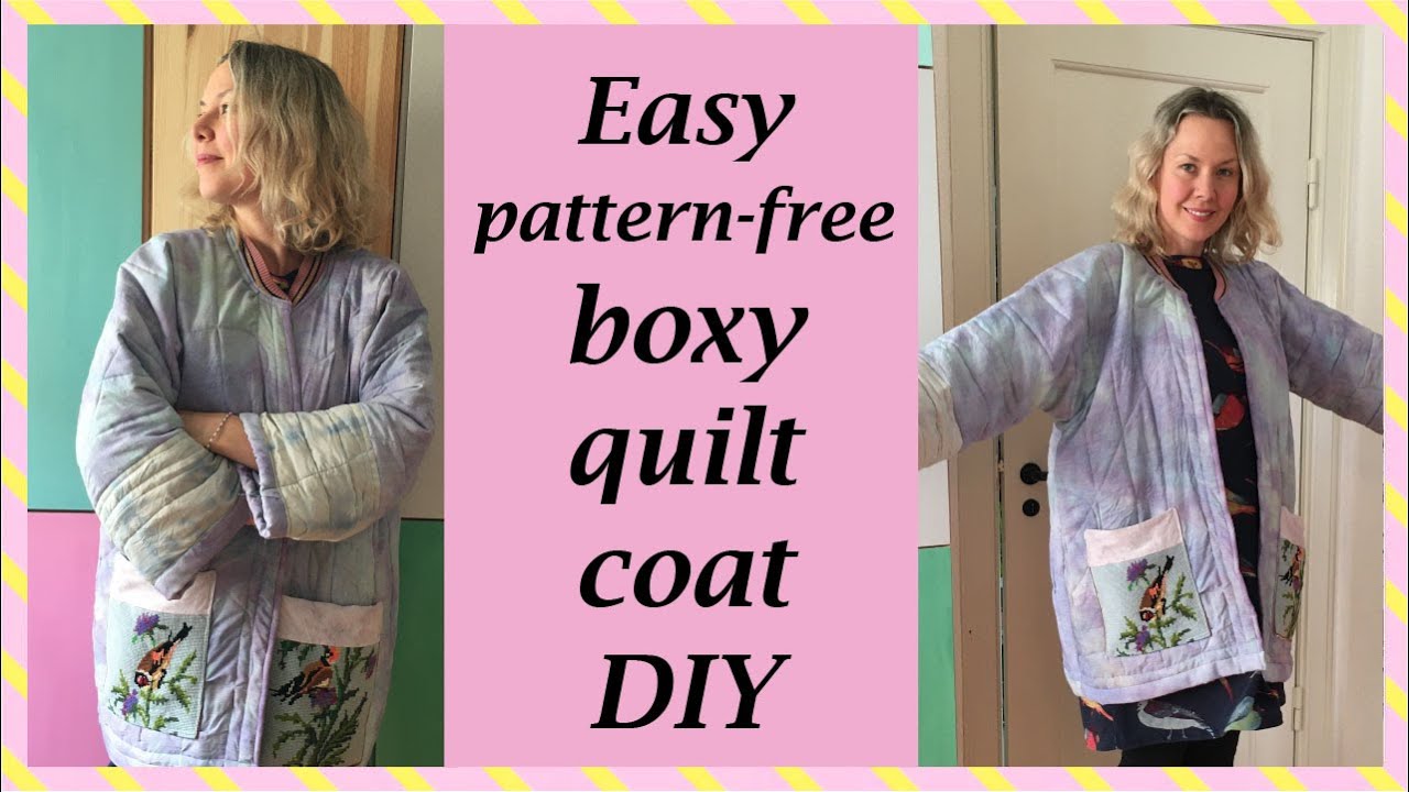 Blue tie dye and satin blanket easy coat DIY