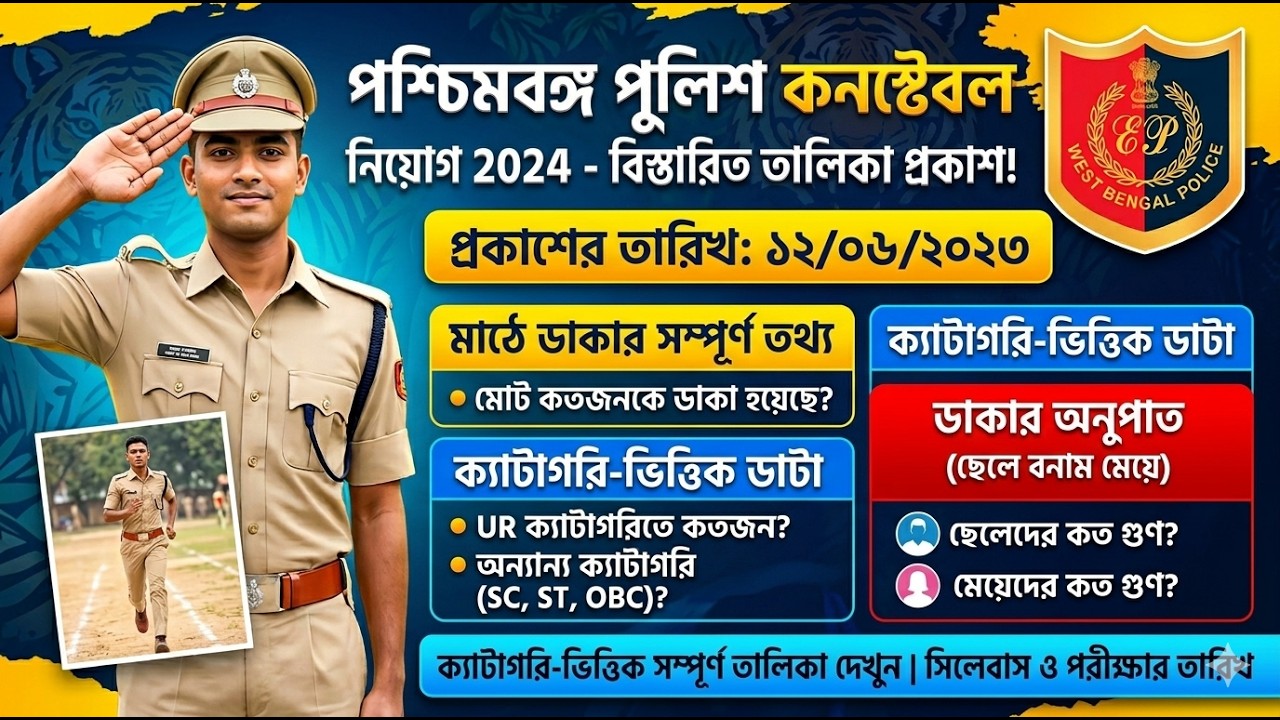 WBP Constable Recruitment 2024: ক্যাটাগরি ভিত্তিক কতজন ডাক পেলেন? সম্পূর্ণ তথ্য