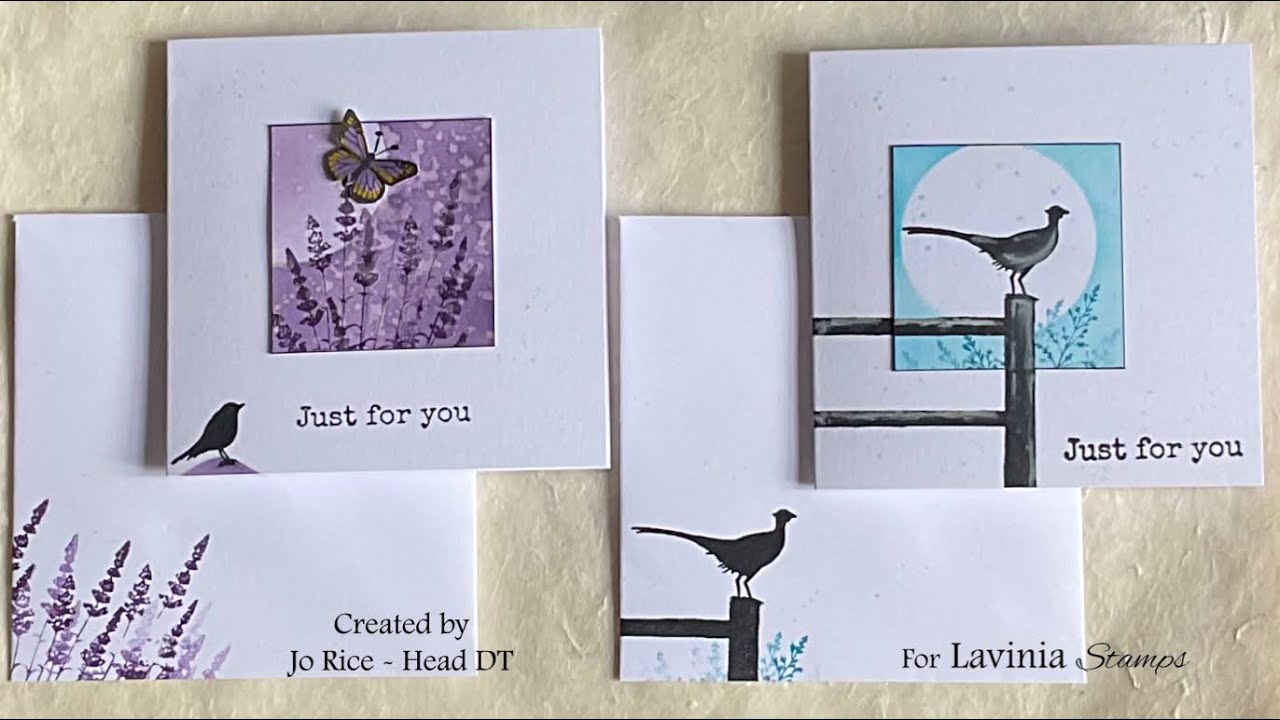 A Pheasant and some Lavender, Just For You by Jo Rice #laviniastamps #smallcards