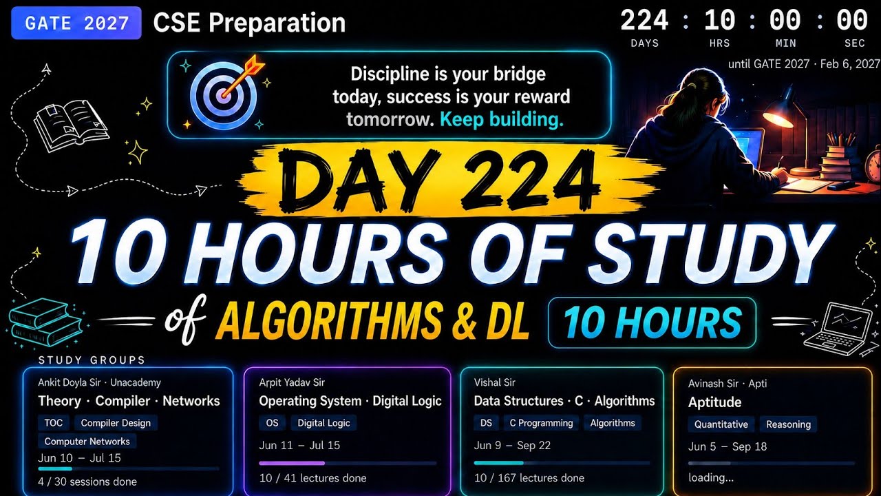 Day 108 | 10 Hours Study Vlog 🔥 Algorithms + DL | GATE 2027 CSE Preparation | Consistency Challenge