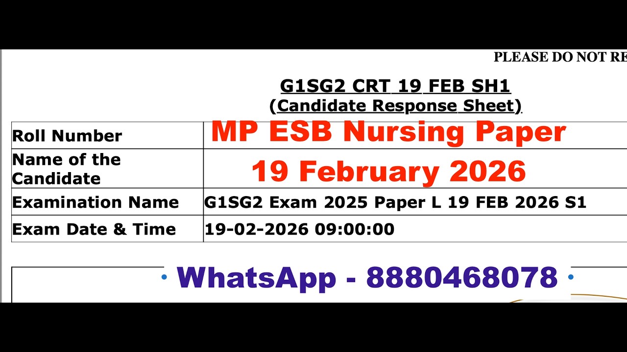 MP ESB Nursing paper 19 February 2026 | Official Question  Paper Solved 200 MCQS #nursingtutor