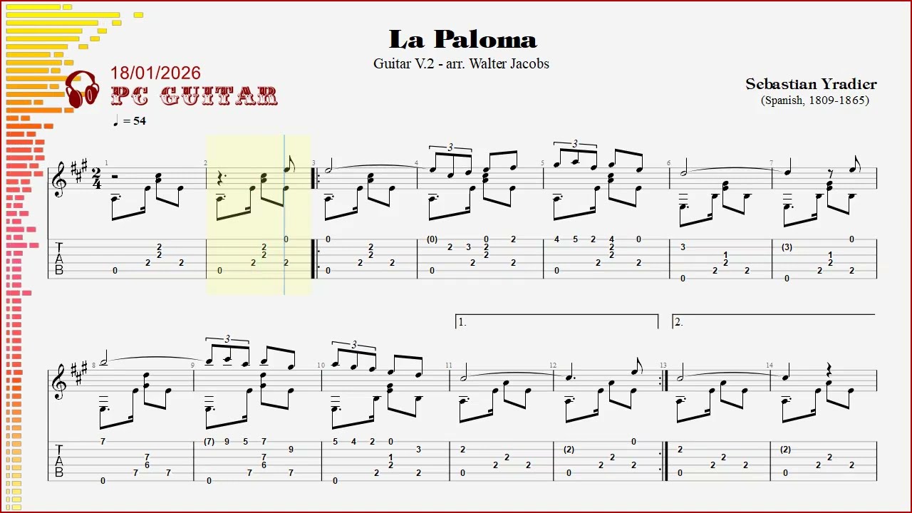 Sebastian Yradier, La Paloma V2, guitar