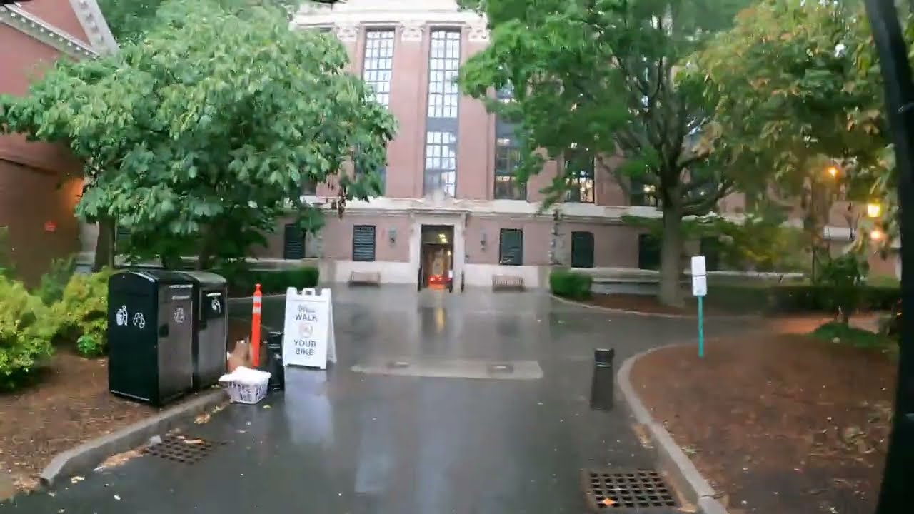 Harvard Square walk severe thunderstorm and downpour