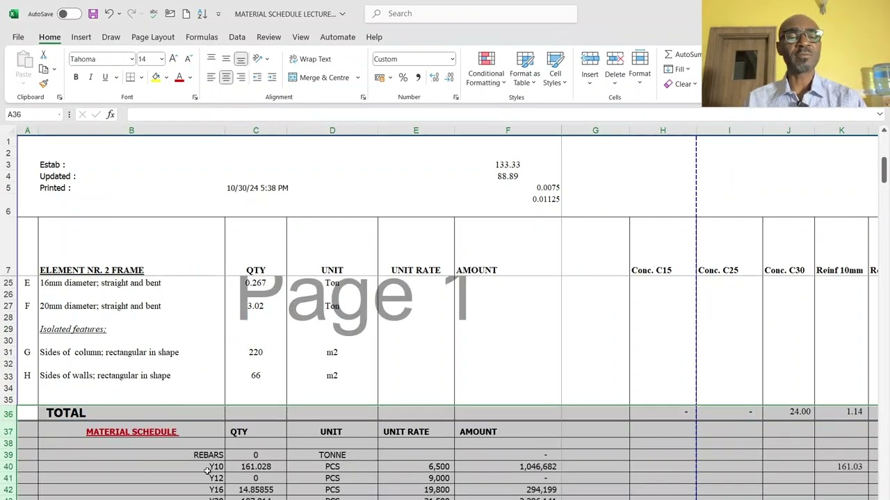How to prepare material schedule using excel