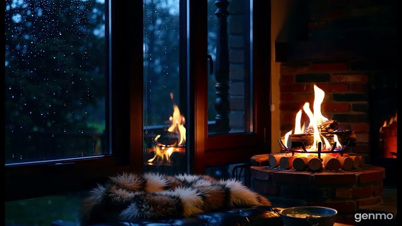 Autumn Fireplace Ambience 🍂 – Cozy Fall Relaxation, Crackling Fire & Rain Sounds (18 Min)
