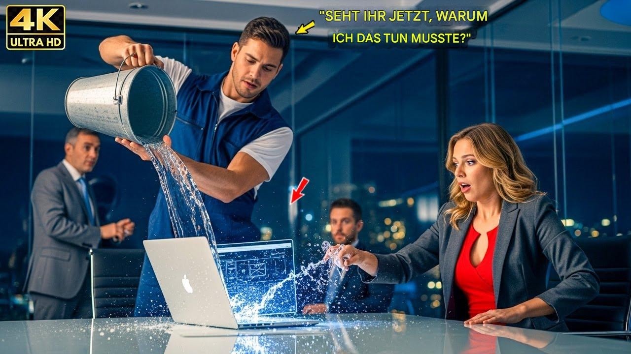 „Alleinstehender Hausmeister schüttet Wasser auf den Laptop der CEO – dann sieht sie den Bildschirm“