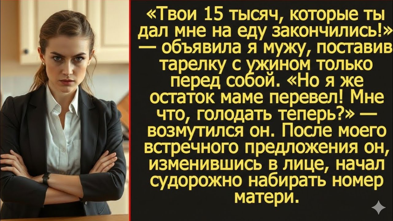 Твои 15 тысяч, которые ты дал на еду закончились! Я поставила тарелку с ужином только перед собой.