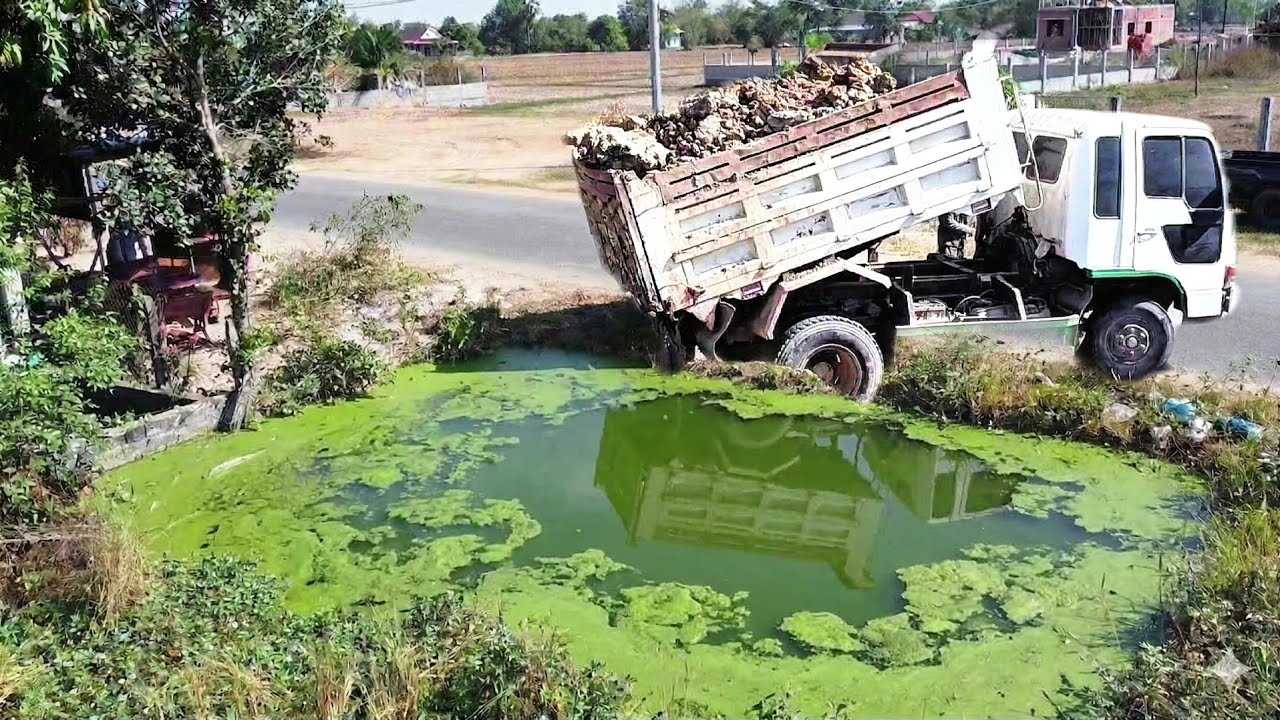 First Start Opening New Project!! Landfill Delete Deep Fish Pond By Skill Dozer D20p & 5ton Truck.