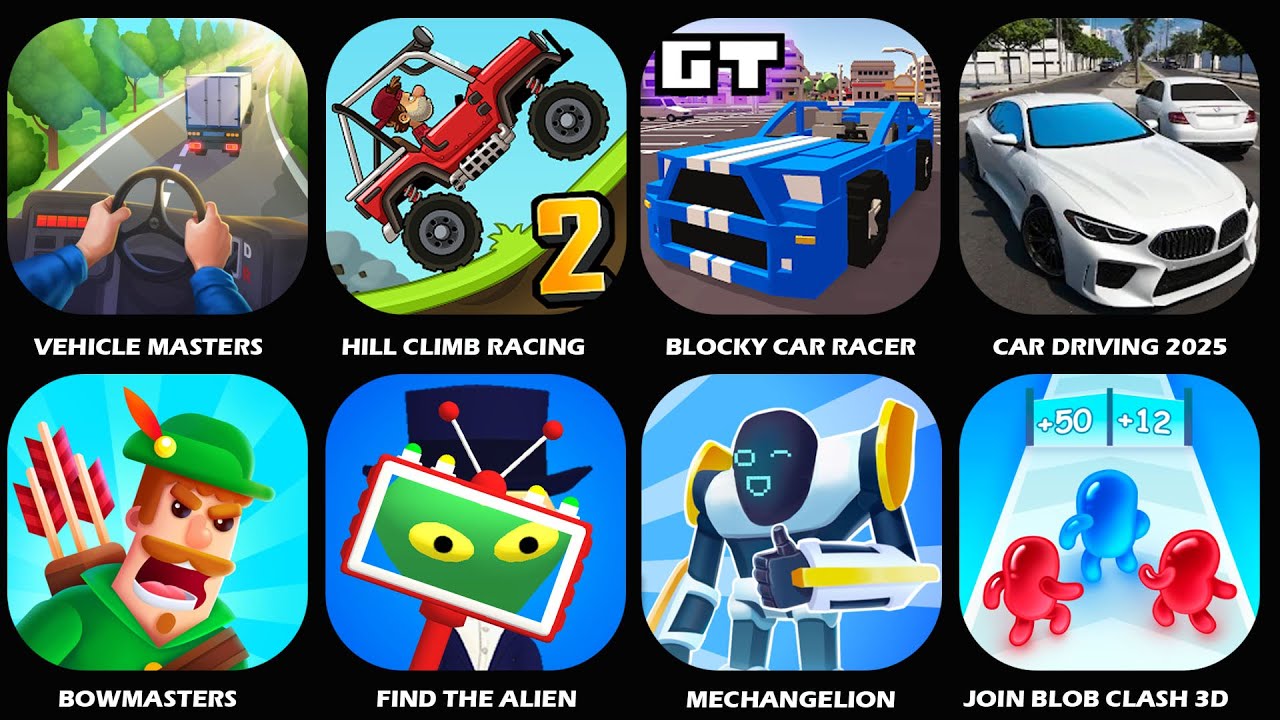 Vehicle Masters,Bowmasters!,Hill Climb Racing,Find The Alien!,Bloky Car Racer,Join Blob Clash 3D!...