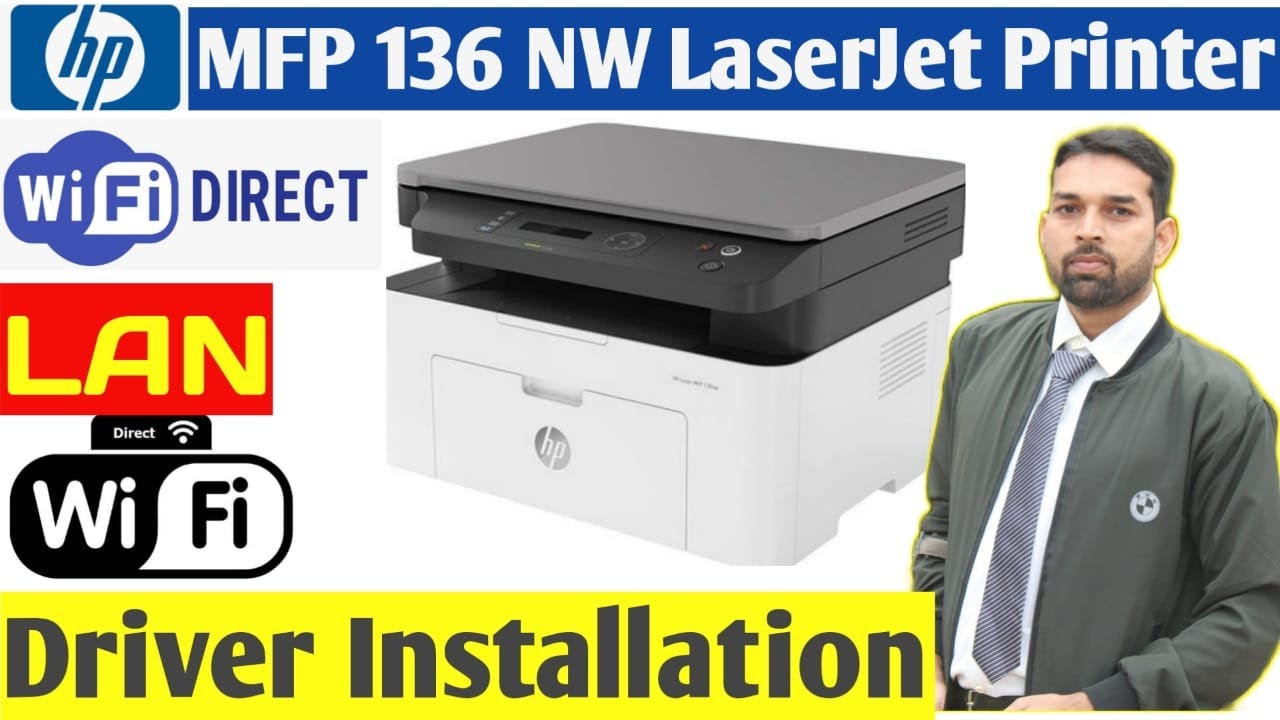 HP MFP Laser Jet 136NW Printer Driver & Software Installation through WiFi Direct and LAN in Hindi.