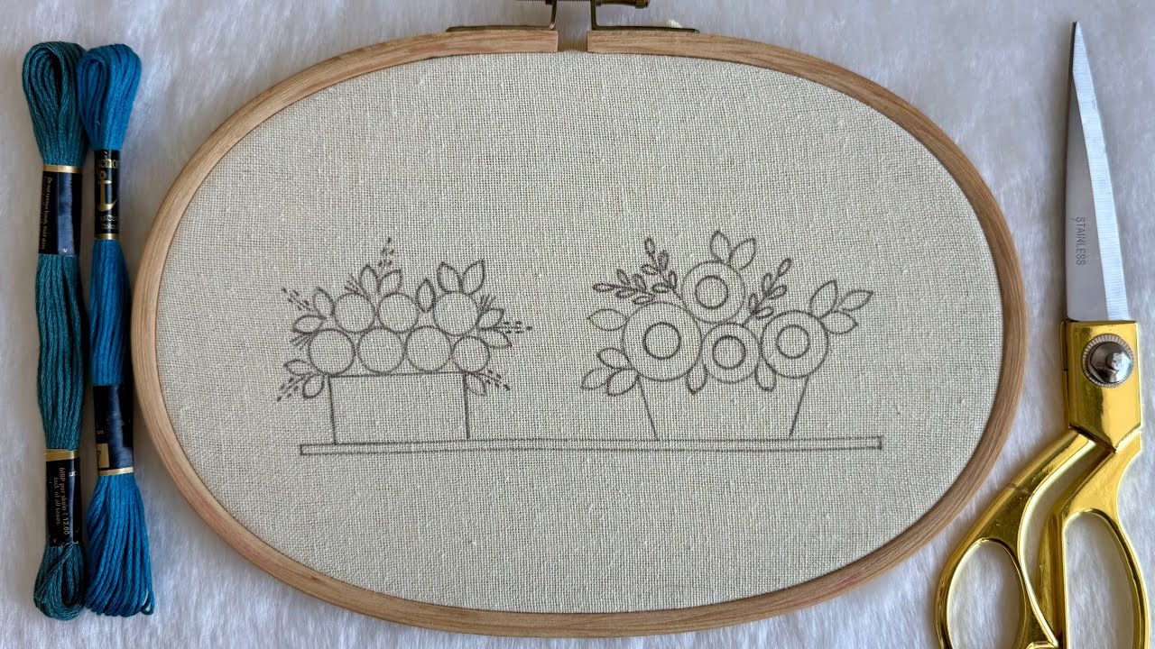 Very Easy Hand Embroidery Flower Pots Design with Free Embroidery Pattern For Beginners ✨ Gossamer
