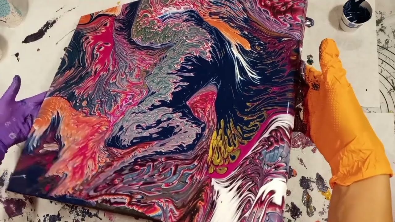 219 Coral Dragon Wandering Traveling Straight Pour Acrylic Fluid Art