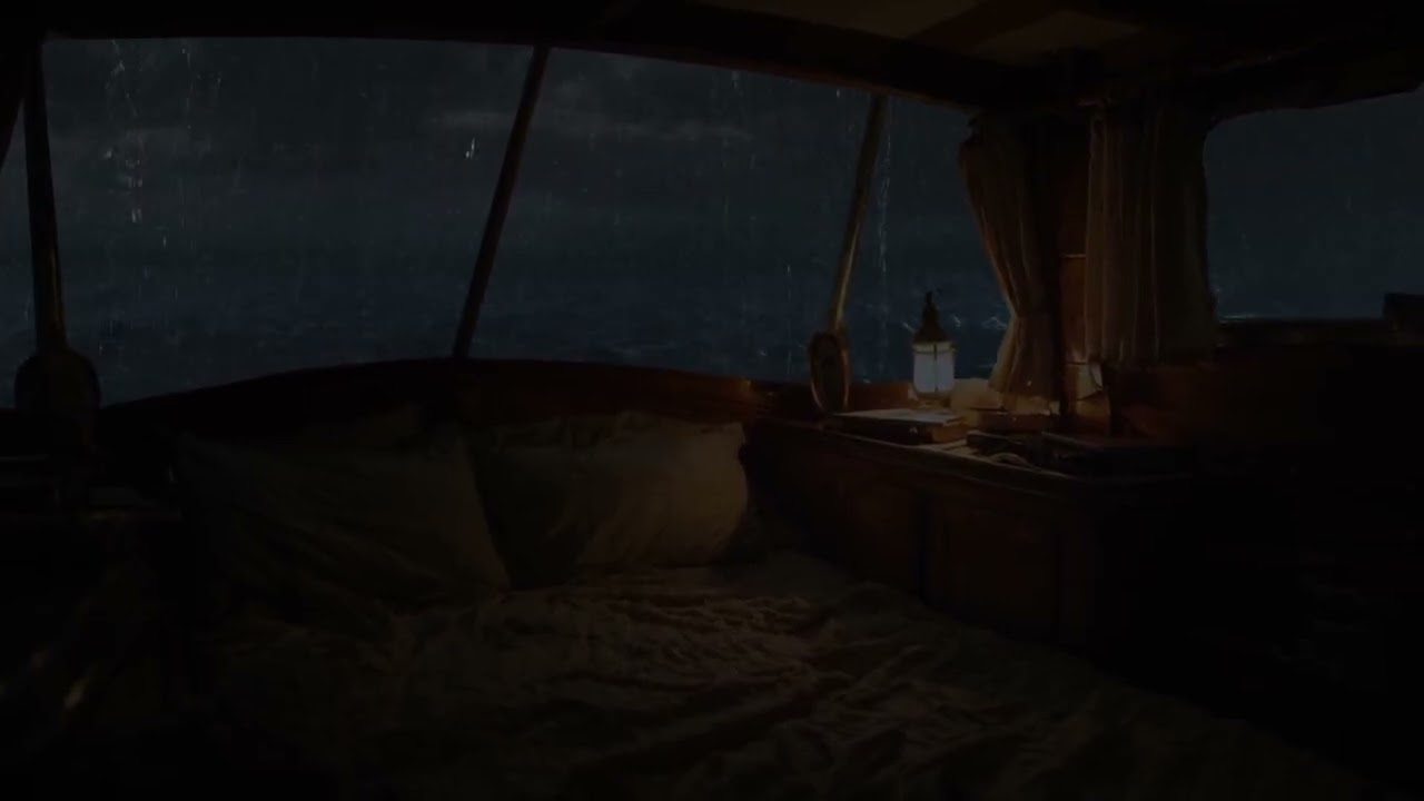 Forget the Fatigue by Soft Lamp Light | Rain & Ocean Waves Sounds for Deep Sleep and Relaxation