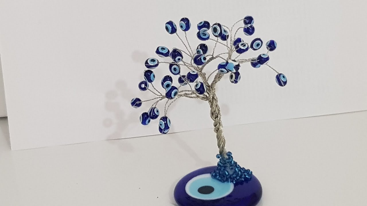 Nazar Boncuklu Tel Ağaç Yapımı - DIY Beaded Wiretree