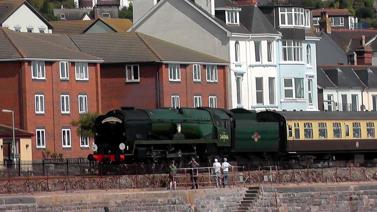 34046 'Braunton' and 44932 shatter the Sea Wall at Dawlish 01/09/13