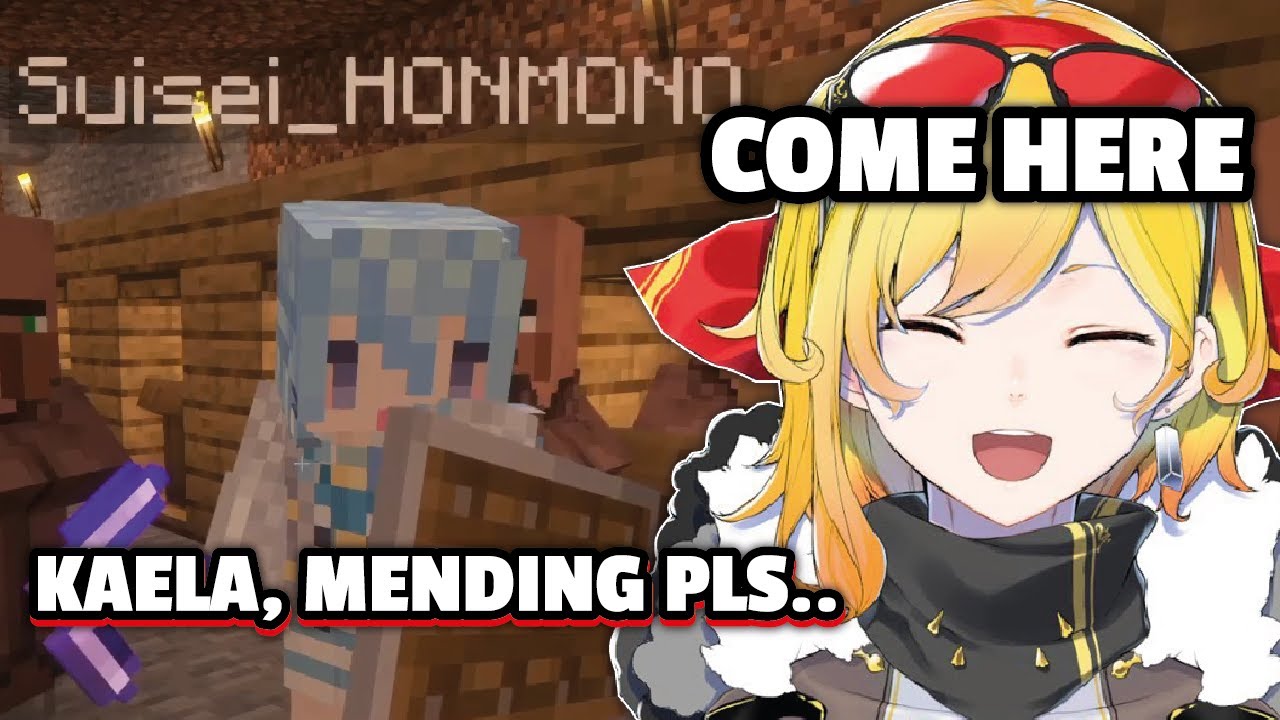 Kaela taking a side quest from Suisei in Minecraft New Server...