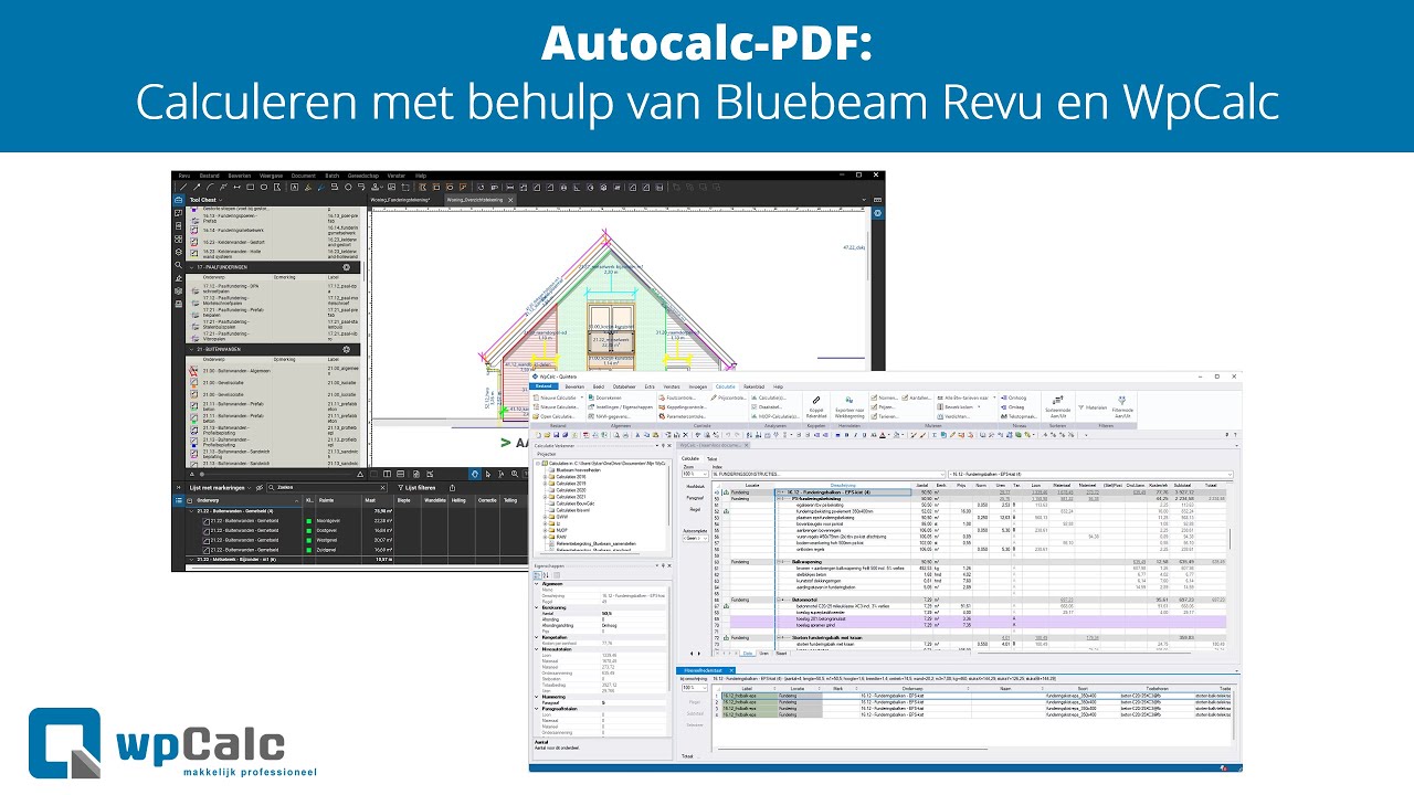 Autocalc-PDF: Calculeren met behulp van Bluebeam Revu en WpCalc