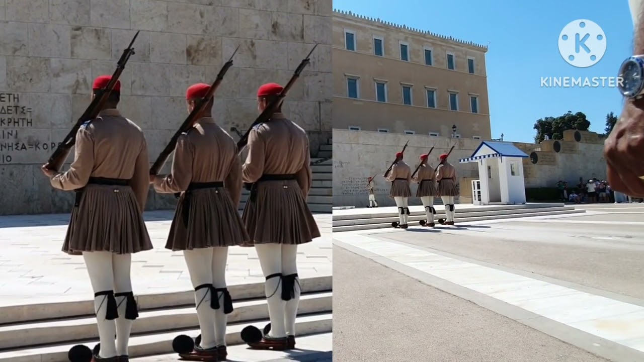 Evzones Greek Presidential guard change infront tomb of the unknown sodier#syntagma #athens