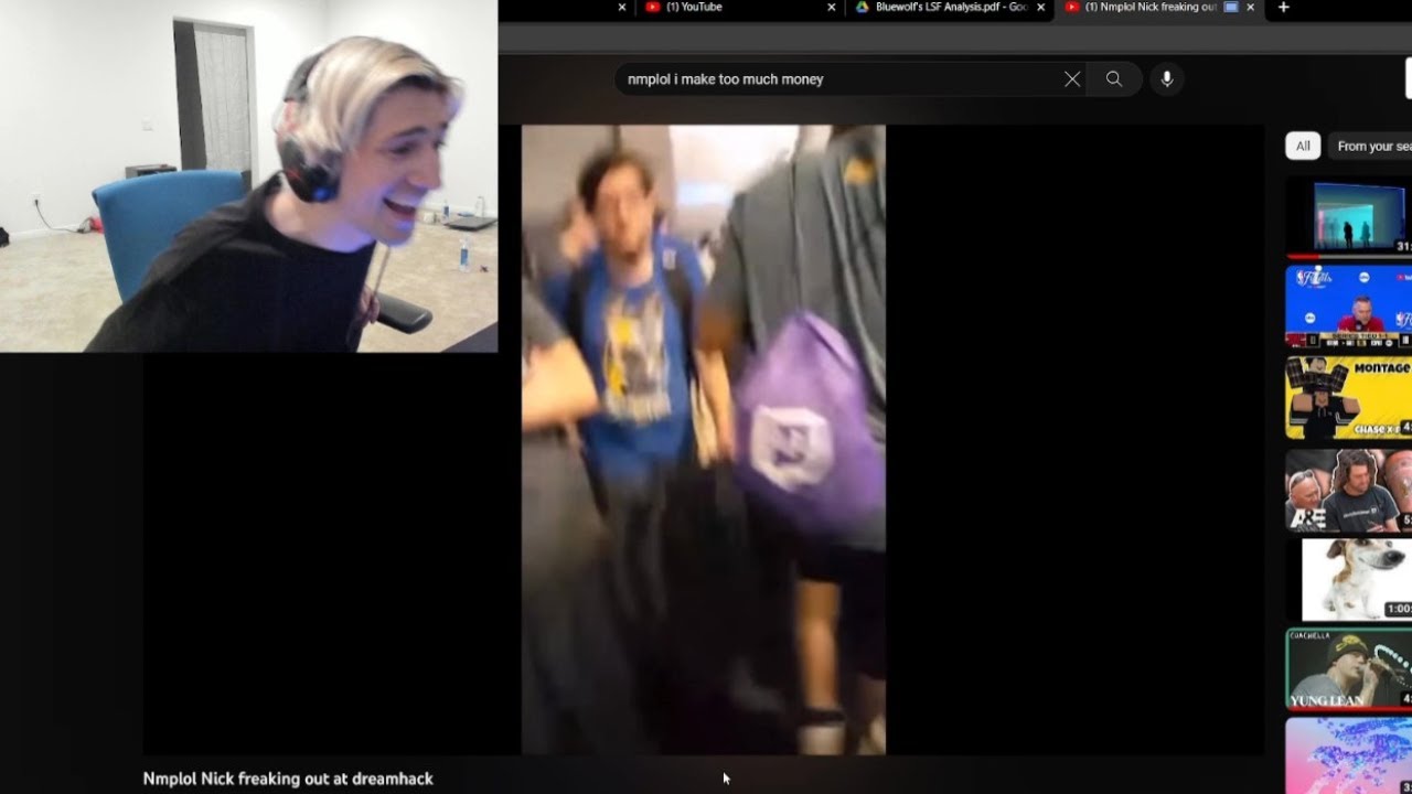 xQc reacts to Nmplol Nick freaking out at DreamHack