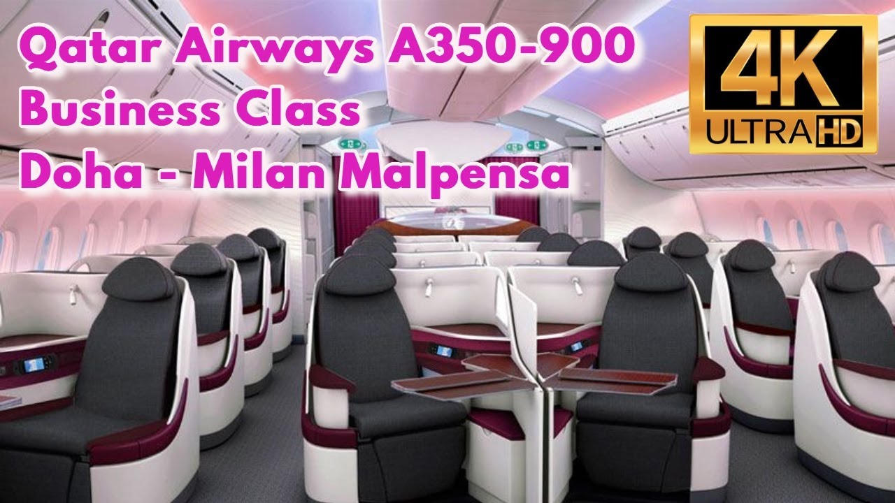 [4K] Qatar Airways A350-900 Business Class Review Doha - Milan Malpensa ASMR red eye flight
