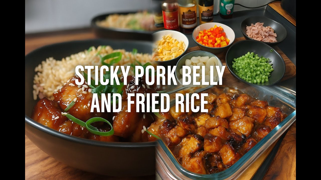 Sticky Air Fryer Pork Belly & Bacon & Egg Fried Rice Feast 🍖🍳🍚 #food @CookCraftCreateSA