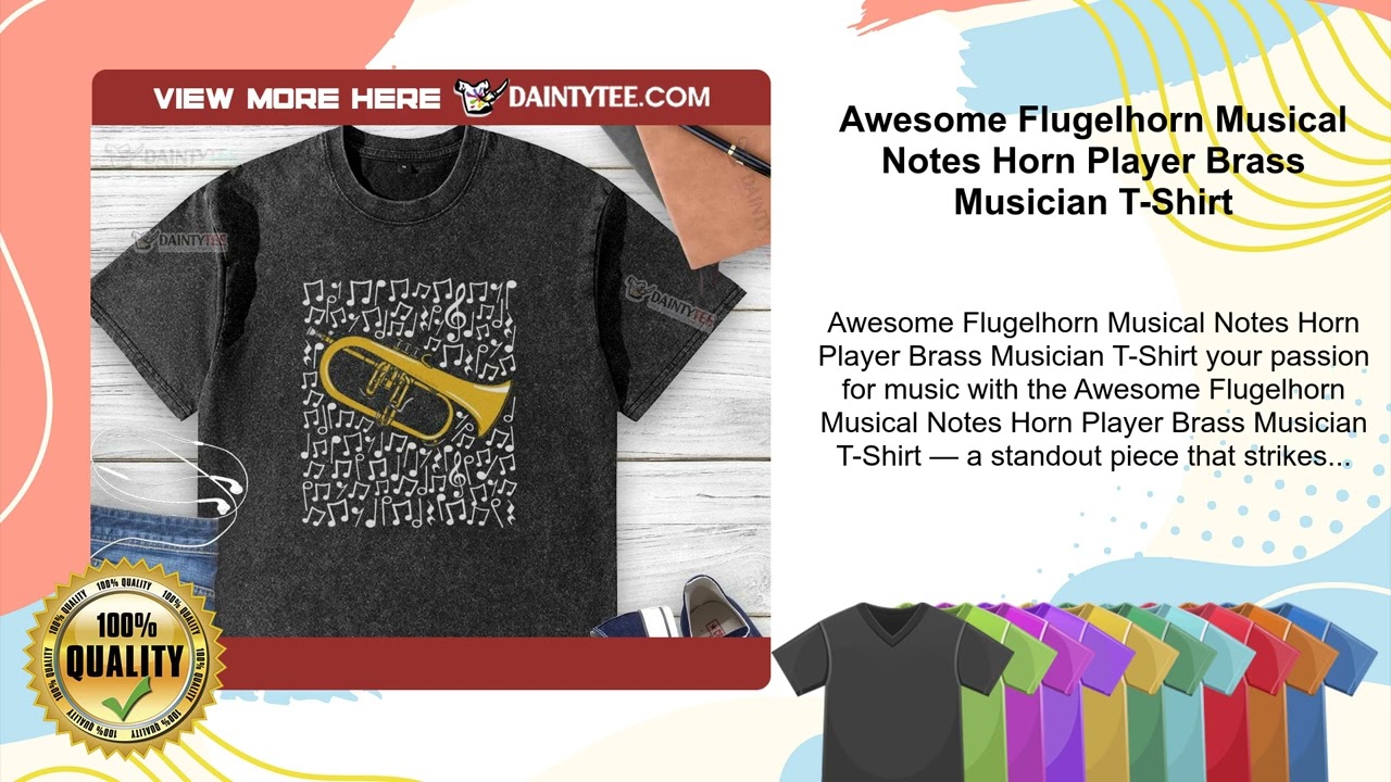Awesome Flugelhorn Musical Notes Horn Player Brass Musician T-Shirt
