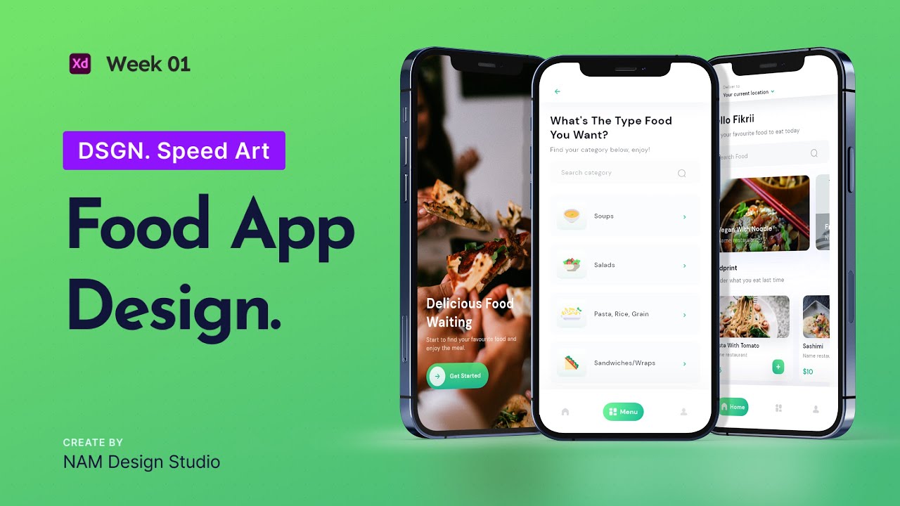 UI Design Food App in Adobe XD - UI Speed Design | Week - 01