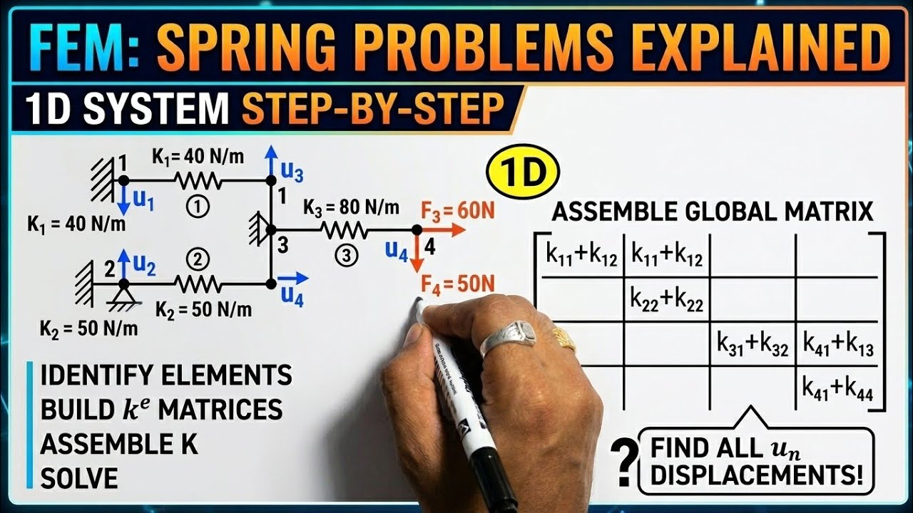 Spring Elements Problems in FEM | Spring Problems Physics | Spring problems mechanics