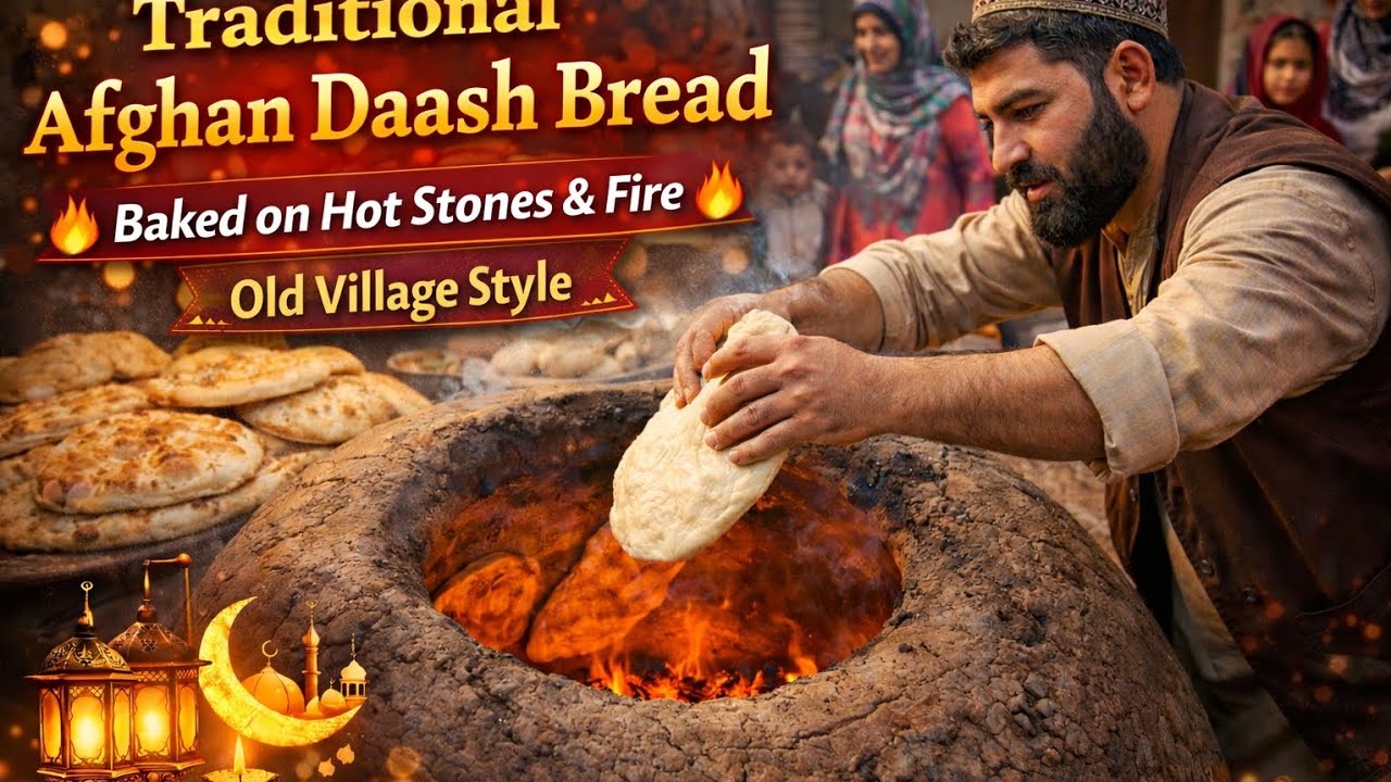 Ancient Afghan Fire Bread 🇦🇫🔥 Baked on Hot Stones (100-Year-Old Village Method!)