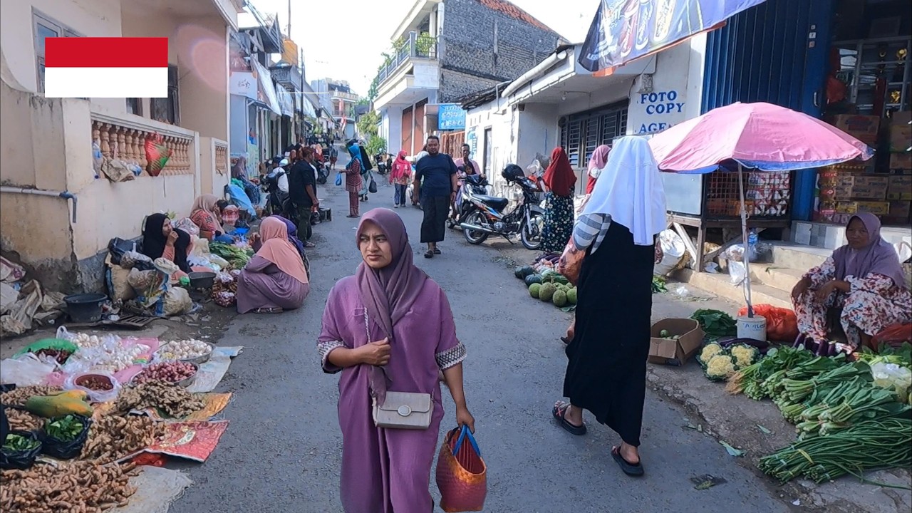 Village life in indonesia, walking along the village market, indonesia village