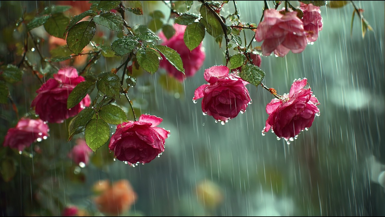 Gentle Rain on Blooming Flowers 🌧️ Soft Rain & Water Drops for Sleep, Relax, Study