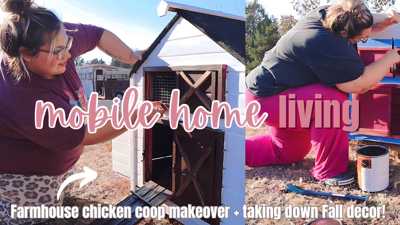 *NEW* farmhouse chicken coop makeover | TAKING DOWN ALL THE FALL DECOR | mobile home homemaking!