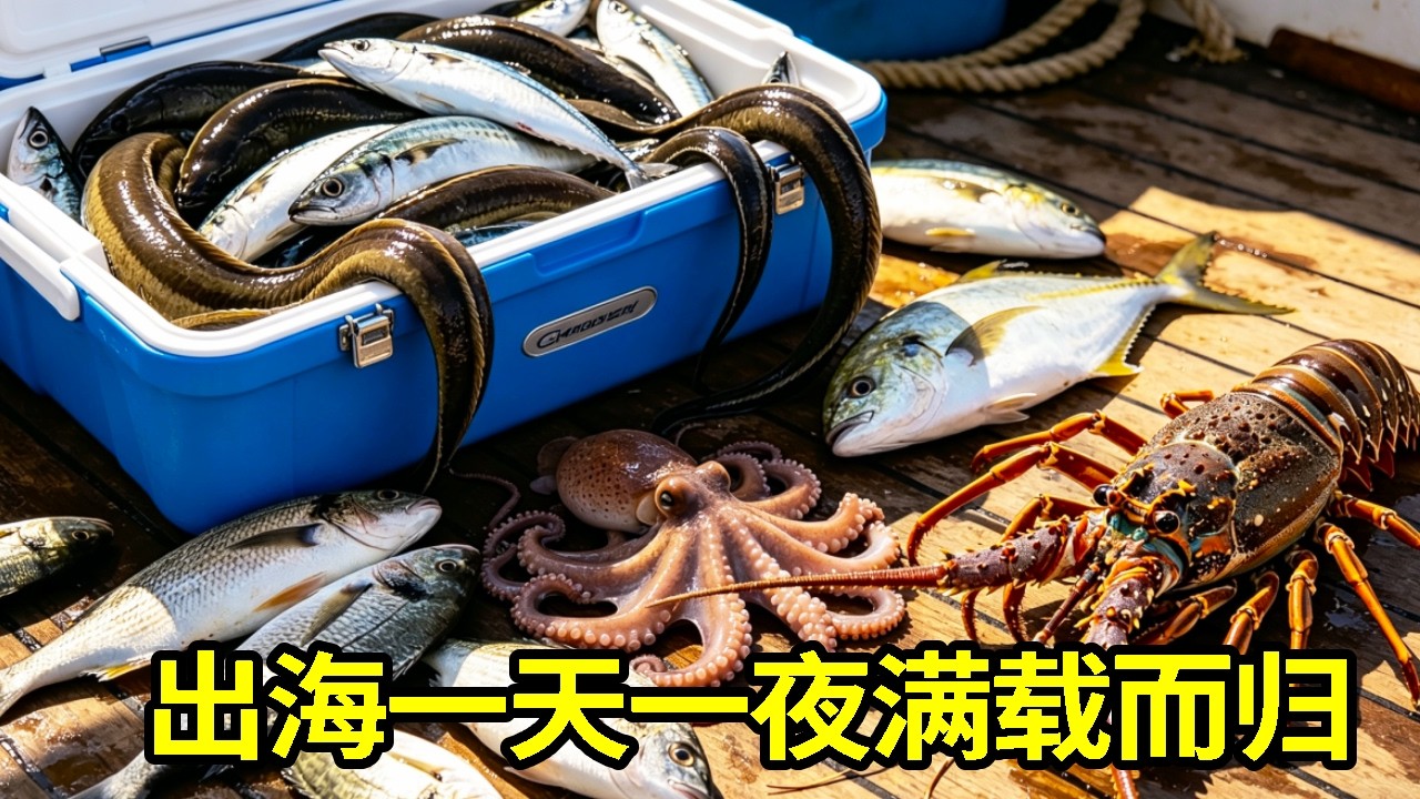 深夜跟著漁船出海一天一夜，沒想到黃金鰻直接爆倉！運氣爆棚！【莆农阿敏】