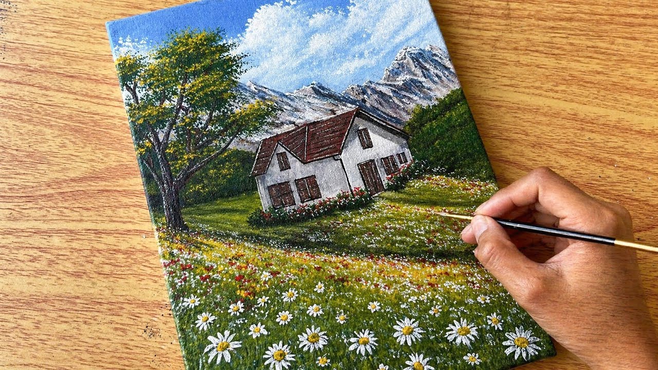 How to Paint a House of the Mountain / Canvas Painting / Painting Tutorial