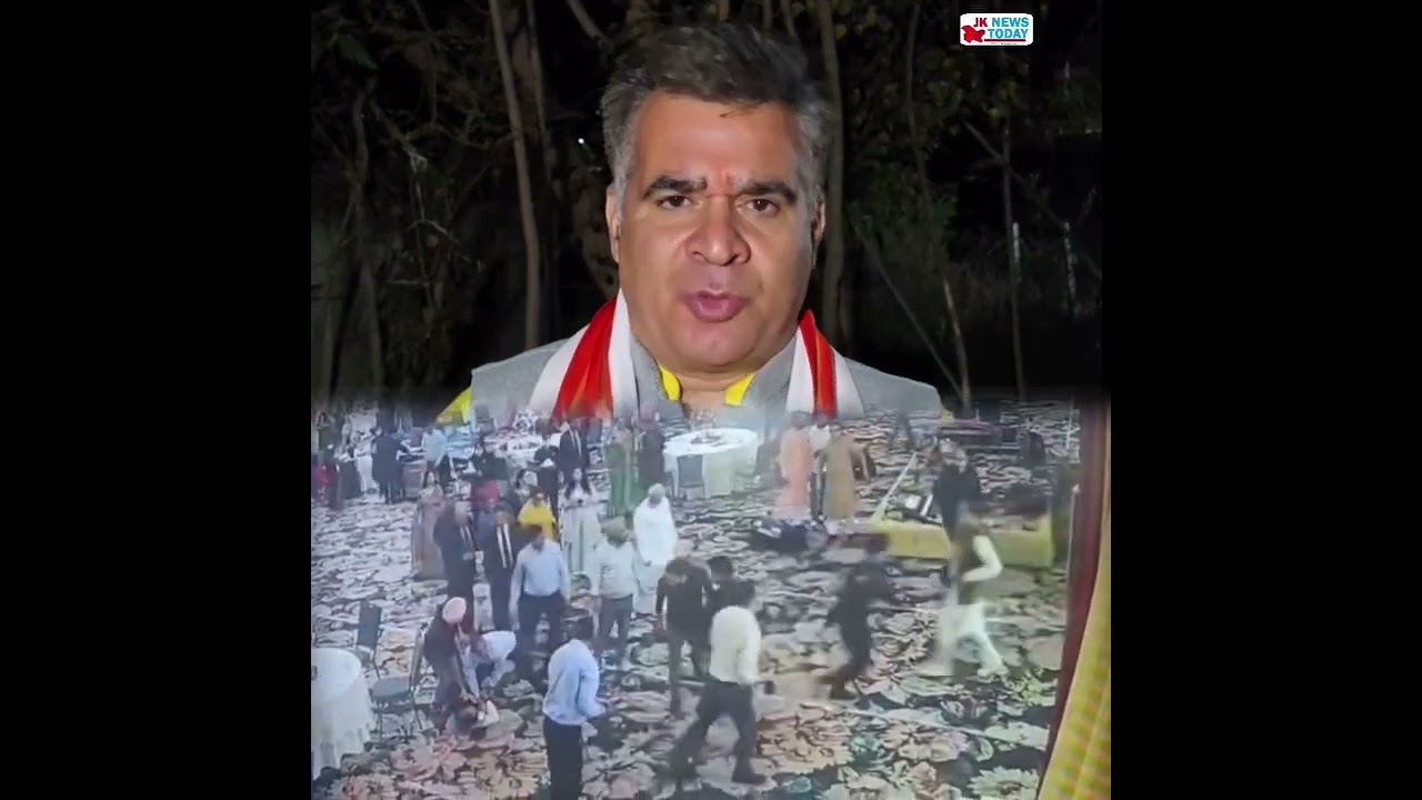 BJP leader Ravinder Raina reacts after a local man opens fire at Farooq Abdullah in Jammu.