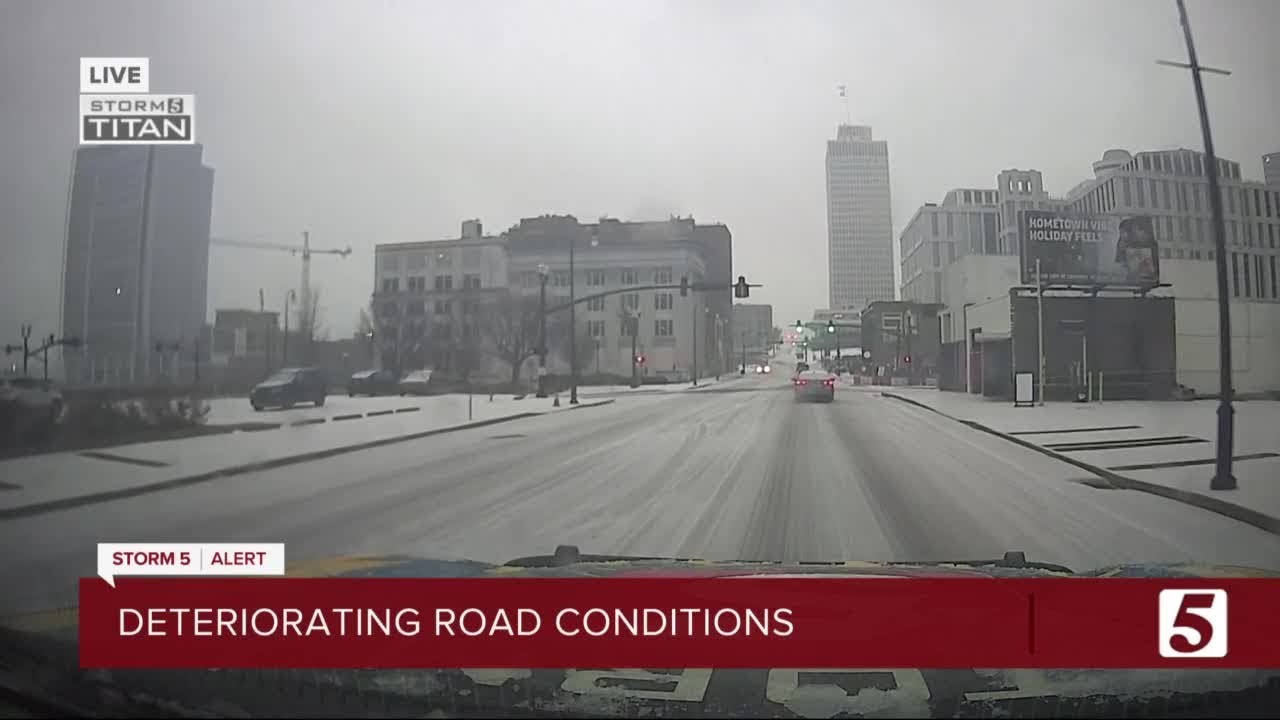 Wintry mix blankets downtown Nashville overnight