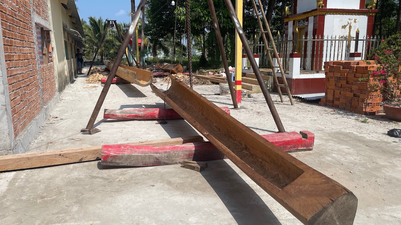 Tiến độ ghe độc mộc chùa bưng cóc do thợ saran ở campuchia đóng .#đuaghengo 