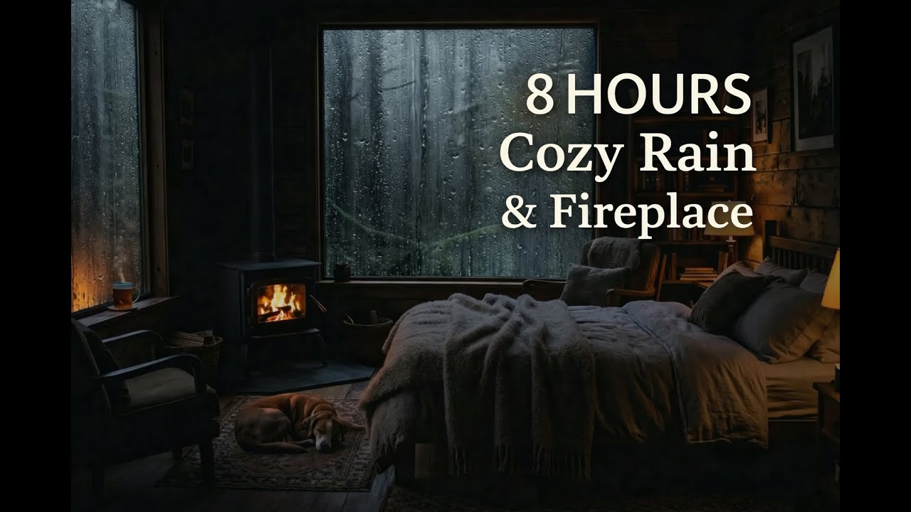 8 HOURS Cozy Rain & Fireplace in a Warm Bedroom 🌧️🔥 Deep Sleep, Relax, No Talking