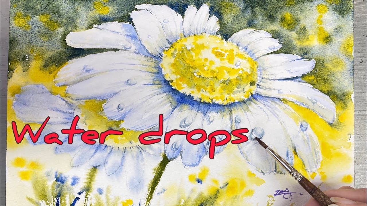 How to paint water drops on the flowers.