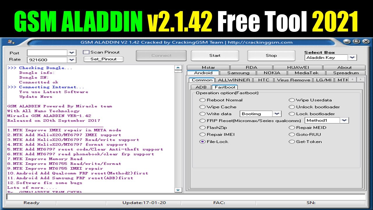 GSM Aladdin v2 1.42 All Android Remove FRP,Software,Repair imei, Unlock Al Code, MTK, Qualcomm, spd