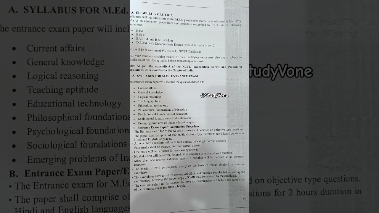 Syllabus for M.Ed Entrance Exam #medentrance #syllabus #medexam