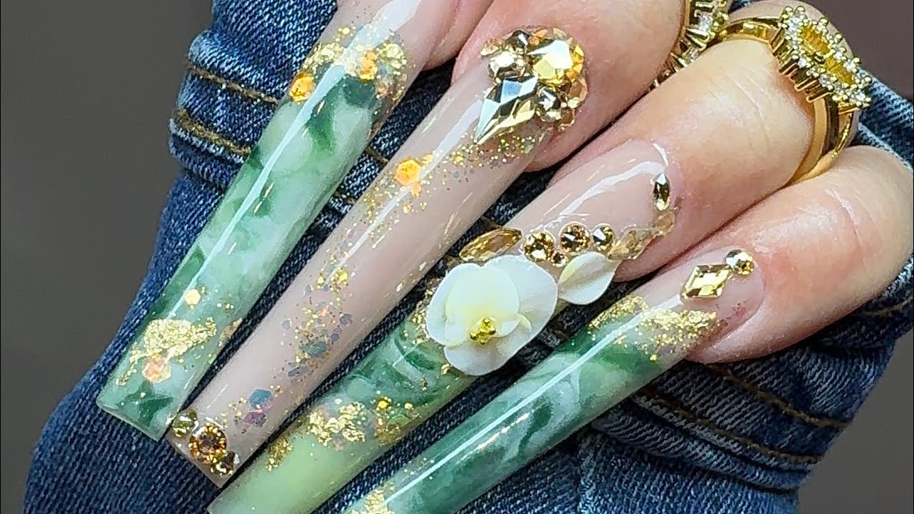 Watch me work: Jade inspired Acrylic Nails 💅  | Spring Twist | Elegant set ✨️